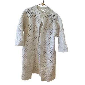 Vintage Handmade White Crochet Long Sweater Duster
